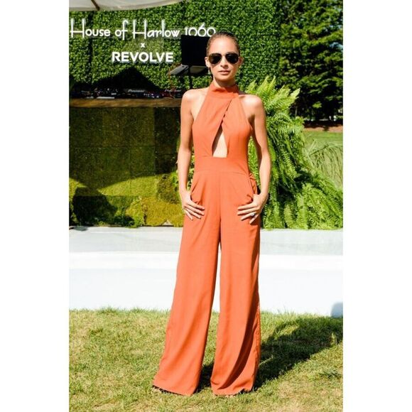 House of Harlow 1960 Pants - RESERVED House Of Harlow X Revolve Jumpsuit Large Wide Leg Cut Out Burnt Orange